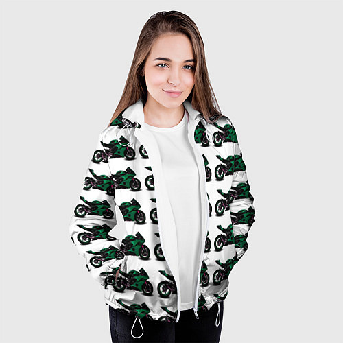 Женская куртка Motorbike dark green / 3D-Белый – фото 3