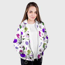 Куртка с капюшоном женская Halloween purple pumpkin pattern, цвет: 3D-белый — фото 2