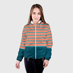 Куртка с капюшоном женская Полосатый мандариновый морской рассвет, цвет: 3D-белый — фото 2