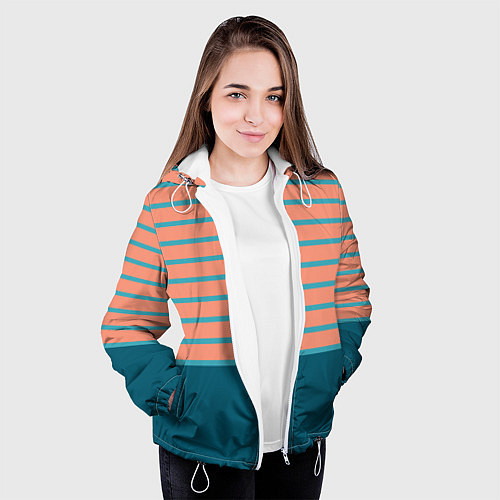 Женская куртка Полосатый мандариновый морской рассвет / 3D-Белый – фото 3