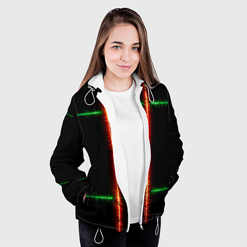Женская куртка Color black green red lines / 3D-Белый – фото 3