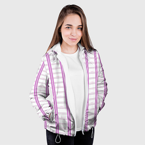 Женская куртка Color white cage pink line / 3D-Белый – фото 3