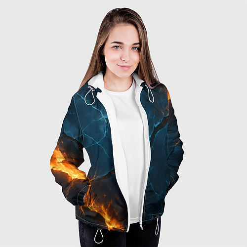 Женская куртка Разлом плит с огнем / 3D-Белый – фото 3