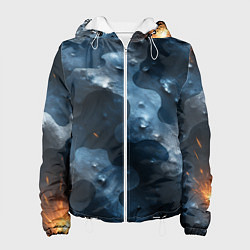 Куртка с капюшоном женская Синий камуфляж с каплями, цвет: 3D-белый