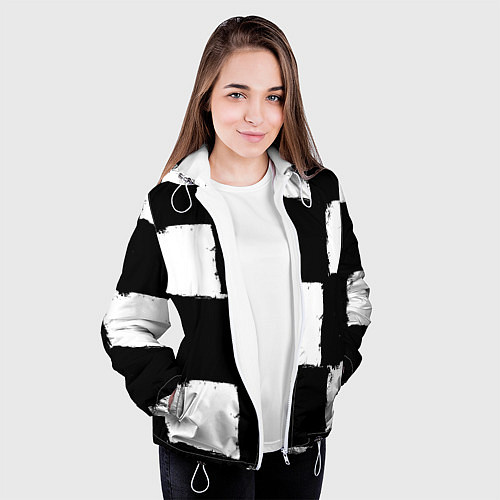 Женская куртка Черные квадраты в виде шахматной доски / 3D-Белый – фото 3