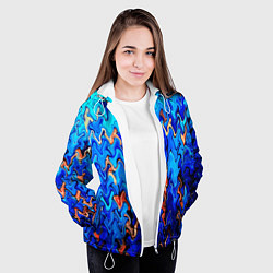 Куртка с капюшоном женская Сине-голубой стекающая абстракция, цвет: 3D-белый — фото 2
