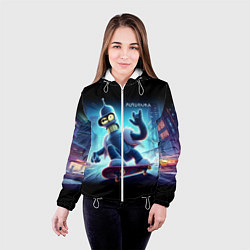 Куртка с капюшоном женская Bender is a skateboarder in neon street - ai art, цвет: 3D-белый — фото 2