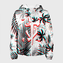 Куртка с капюшоном женская Doom тропики глитч, цвет: 3D-белый