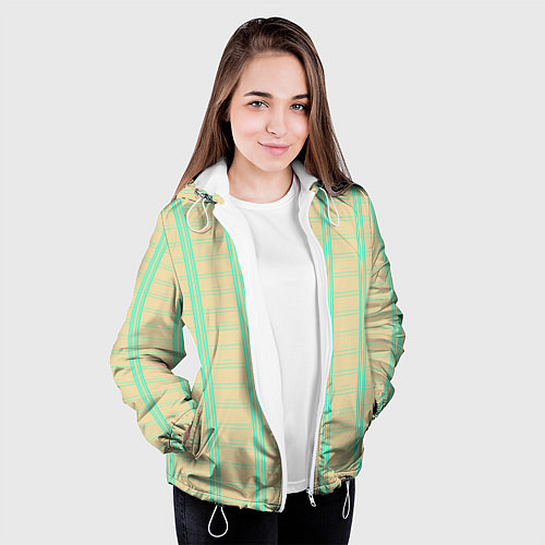 Женская куртка Color beige cage blue stripes / 3D-Белый – фото 3
