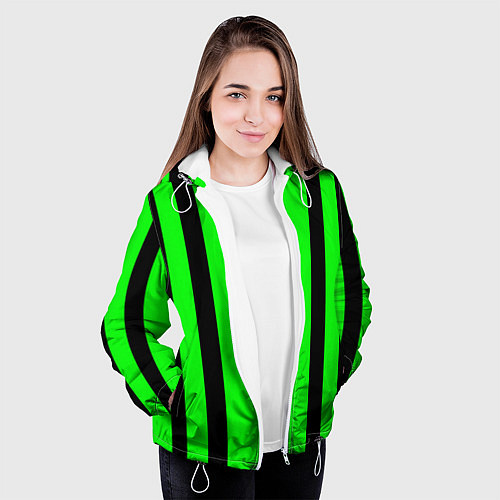 Женская куртка Color black and green stripes / 3D-Белый – фото 3
