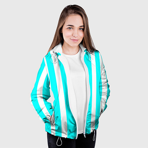 Женская куртка Color blue white stripes / 3D-Белый – фото 3