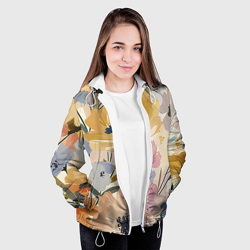 Женская куртка Цветы акварель / 3D-Белый – фото 3