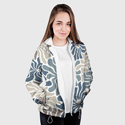 Куртка с капюшоном женская Цветы blue and beige pattern, цвет: 3D-белый — фото 2
