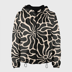 Куртка с капюшоном женская Цветы black pattern, цвет: 3D-черный
