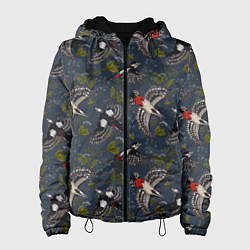 Куртка с капюшоном женская Дятлы и цветы, цвет: 3D-черный