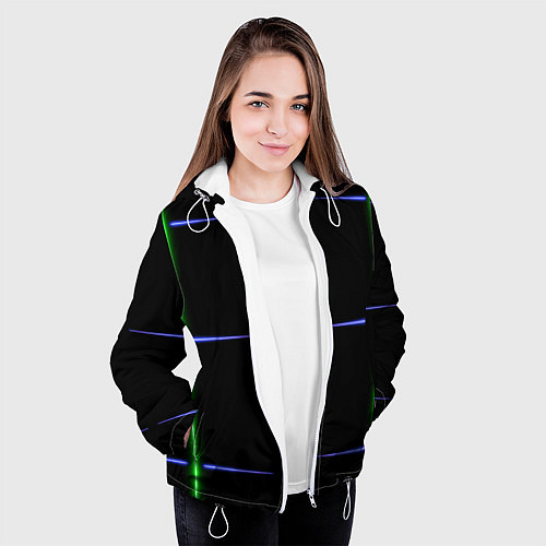 Женская куртка Color black green purple stripes / 3D-Белый – фото 3