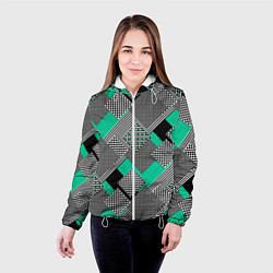Куртка с капюшоном женская Черно бирюзовая абстрактная геометрия пэчворк, цвет: 3D-белый — фото 2