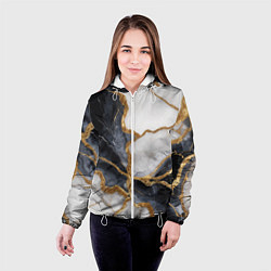 Куртка с капюшоном женская Мрамор белый и черный с золотом, цвет: 3D-белый — фото 2