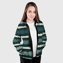 Куртка с капюшоном женская Полосы зигзагообразные зеленые, цвет: 3D-черный — фото 2