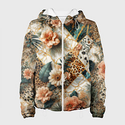 Женская куртка Цветы на кусках мрамора и леопардовом узоре