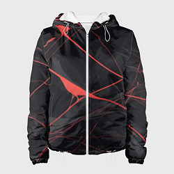 Куртка с капюшоном женская Текстура мрамора с красными полосками, цвет: 3D-белый