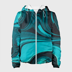 Куртка с капюшоном женская Мраморный малахитовый узор из изумрудных разводов, цвет: 3D-белый