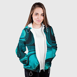 Куртка с капюшоном женская Мраморный малахитовый узор из изумрудных разводов, цвет: 3D-белый — фото 2