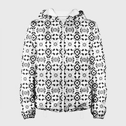 Куртка с капюшоном женская Черно-белый абстрактный узор, цвет: 3D-белый