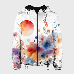 Куртка с капюшоном женская Иероглиф любовь в цветочном паттерне, цвет: 3D-черный
