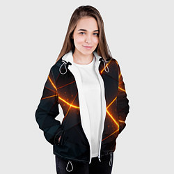 Куртка с капюшоном женская Оранжевые геометрические лучи, цвет: 3D-белый — фото 2