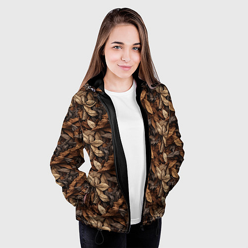 Женская куртка Камуфляж из осенних листьев / 3D-Черный – фото 3