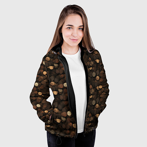 Женская куртка Монеты - паттерн / 3D-Черный – фото 3