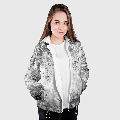 Женская куртка Абстракция - gray corrosion on a white wall / 3D-Белый – фото 3