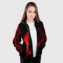 Куртка с капюшоном женская Клинок, рассекающий демонов Танджиро и иероглифы, цвет: 3D-черный — фото 2