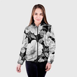 Куртка с капюшоном женская Чёрно-серый цветочный паттерн, цвет: 3D-черный — фото 2
