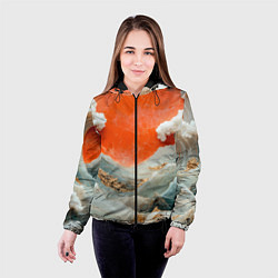 Куртка с капюшоном женская Японский пейзаж абстракция, цвет: 3D-черный — фото 2