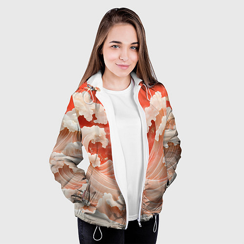 Женская куртка Японские красные волны / 3D-Белый – фото 3