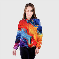 Куртка с капюшоном женская Красно-синие масляные краски смешение абстракция, цвет: 3D-черный — фото 2