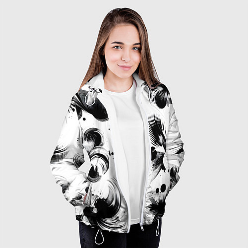Женская куртка Чёрно-белая абстракция нейроарт / 3D-Белый – фото 3