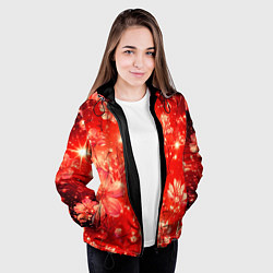 Куртка с капюшоном женская Цветочный красный с искрами, цвет: 3D-черный — фото 2