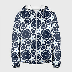 Куртка с капюшоном женская Звезды и ромбы на синем, цвет: 3D-белый