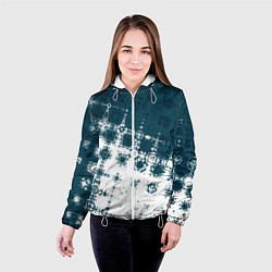 Куртка с капюшоном женская Узорчатая текстура сине-белая, цвет: 3D-белый — фото 2