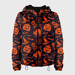 Куртка с капюшоном женская Паттерн с символами праздника Хэллоуин, цвет: 3D-черный