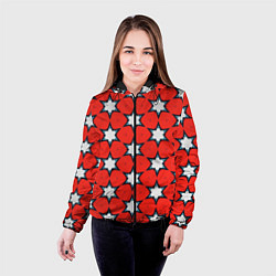 Куртка с капюшоном женская Звезды на красном, цвет: 3D-черный — фото 2