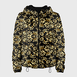 Куртка с капюшоном женская Народная русская роспись - позолота паттерн, цвет: 3D-черный