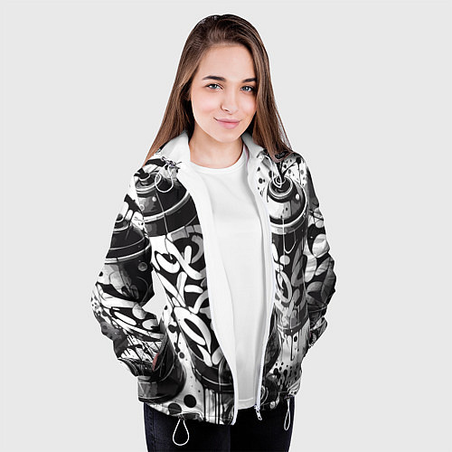 Женская куртка Баллончики с краской - граффити / 3D-Белый – фото 3