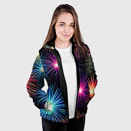 Женская куртка Стилизованный праздничный салют / 3D-Черный – фото 3