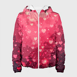 Куртка с капюшоном женская Розовый с сердечками паттерн, цвет: 3D-белый