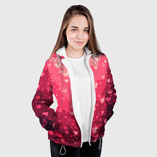 Женская куртка Розовый с сердечками паттерн / 3D-Белый – фото 3