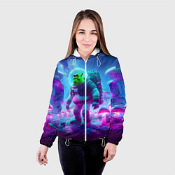 Куртка с капюшоном женская Шрек бравый космонавт на планете неоновых грибов, цвет: 3D-белый — фото 2